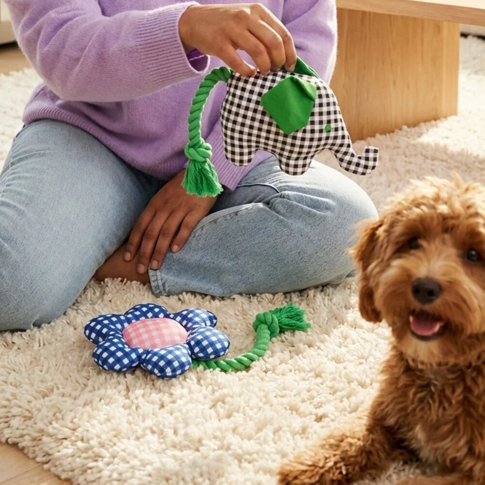 NWT Kate Spade Gingham Dog Tug Toys 2 Pack
